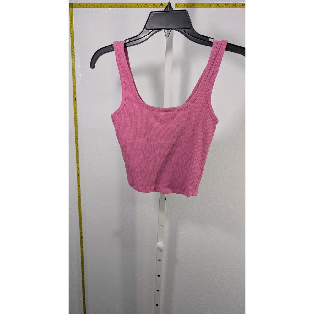 Tillys Pink Ribbed Tank Top Womens XL Scoop Neck Sleeveless Crop Top Stretch